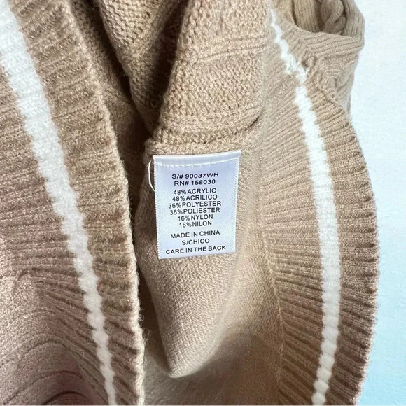 Cardigan Sweater Cable Knit Oversized Boxy Cropped Khaki Brown Long Sleeve Cozy - Picture 8 of 8